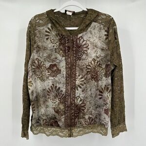 Women Boho Romantic Cottagecore Lace Top Size 1X Floral Sheer Whimsical Textured